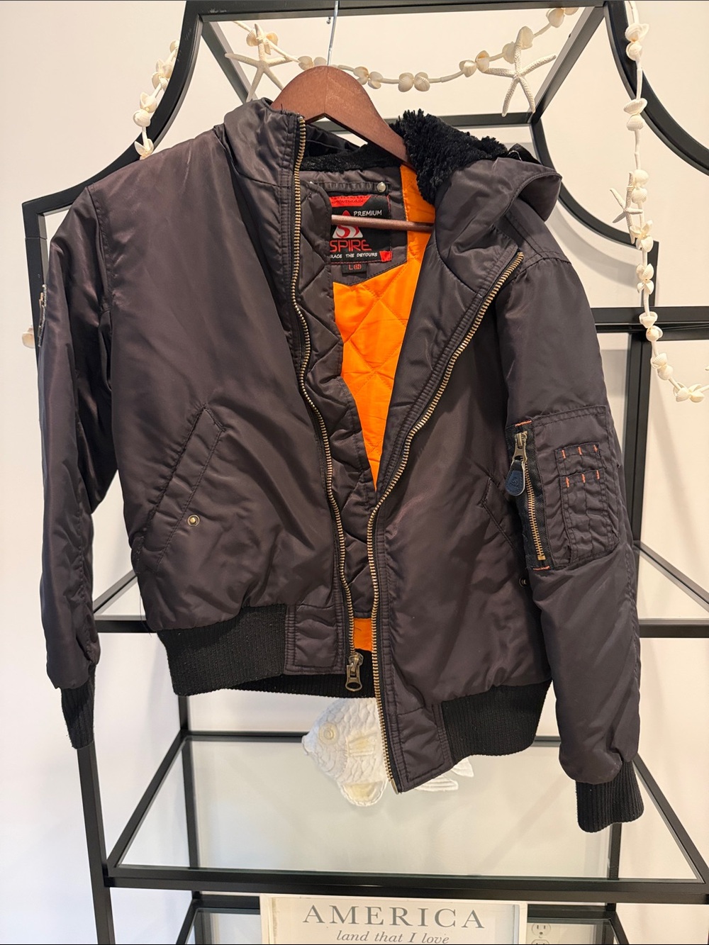 Aspire Black Bomber Jacket with Orange Quilted Lining